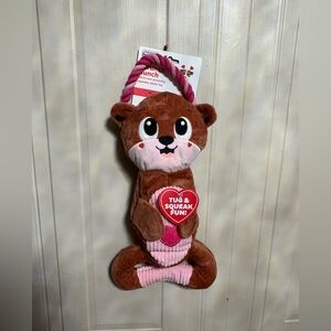 Outward Interactive Plush Squeaky Dog Tug Toy  Pink Cow Scrunch Bunch 16”